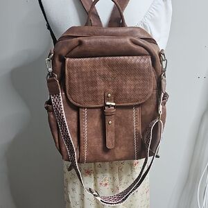 Brown Backpack with Woven Detail